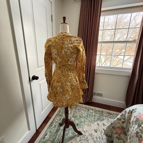 Sézane Caprice Dress Alcazar Yellow Floral Print Size 34 Linen Cotton - Picture 5 of 5
